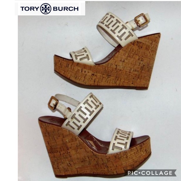 Tory Burch Shoes - Tory Burch size 7 1/2 Regan wedge cork Linen-leath